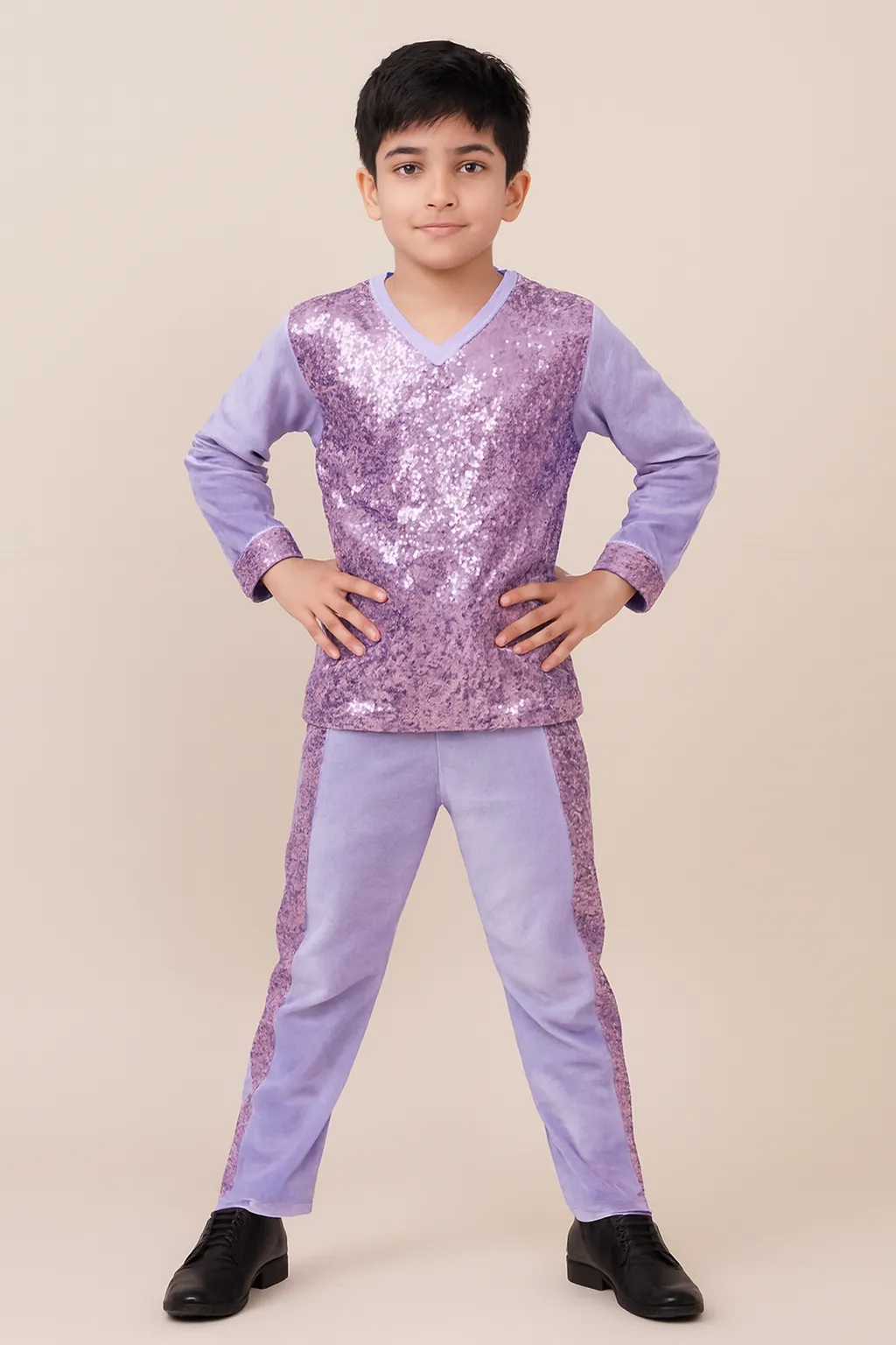 Boy's Lavender Sequin Top & Pant Dance Outfit - Lavender