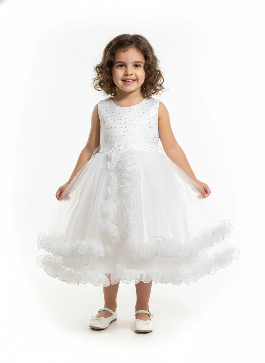 Girl's White Fairy Net Dress Costume - White