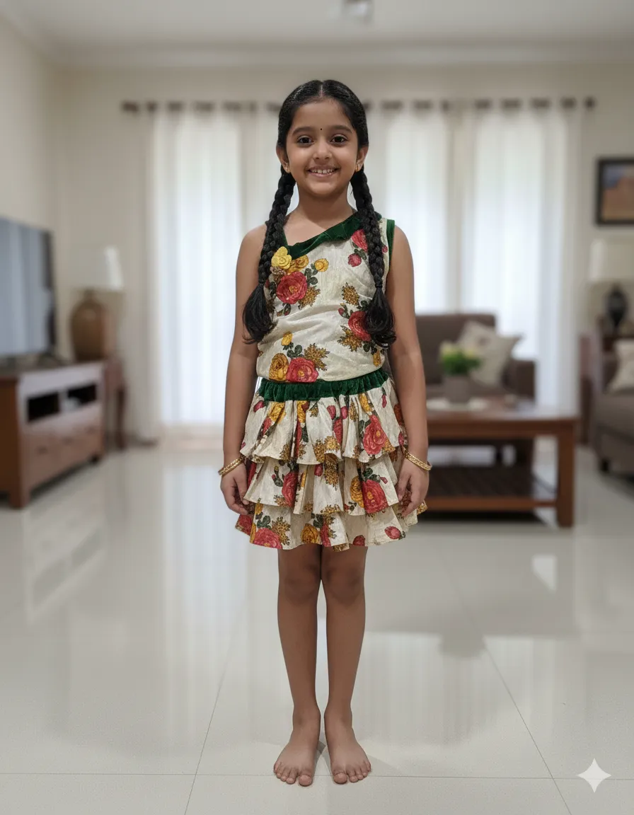 Girl's Floral Printed Ethnic Skirt & Top