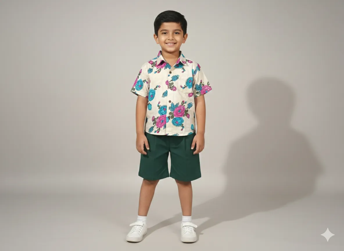 Boy's Floral Shirt with Green Shorts