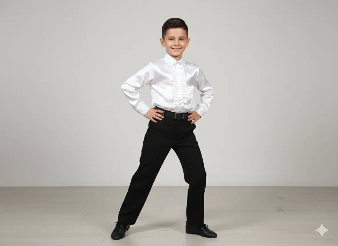 Boy's Silky White & Black Party Wear Pant shirt - White & Black