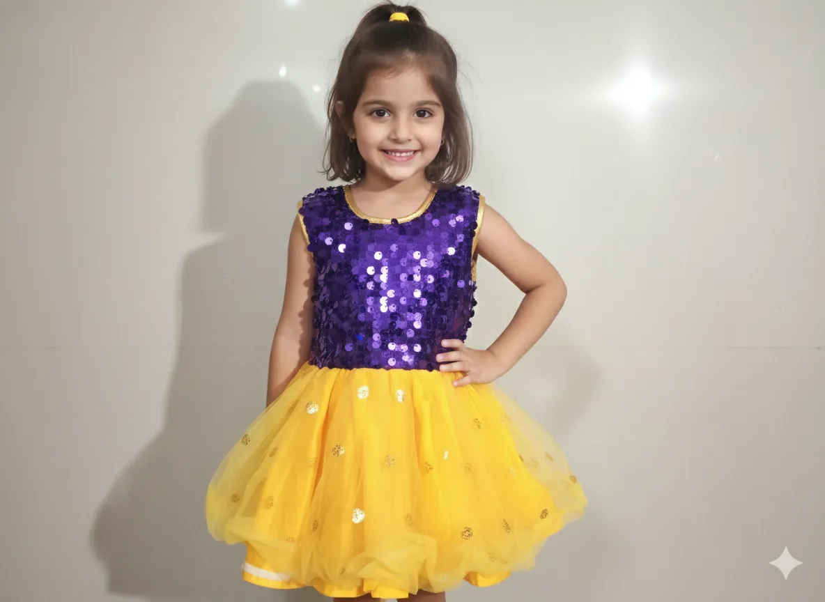 Girl's Purple & Yellow Sequin Tutu Dance Costume - Purple & Yellow