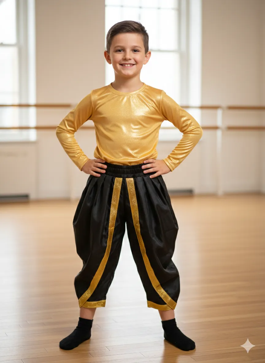 Boy's Gold & Black Dance Dhoti & T-shirt Costume - Gold & Black