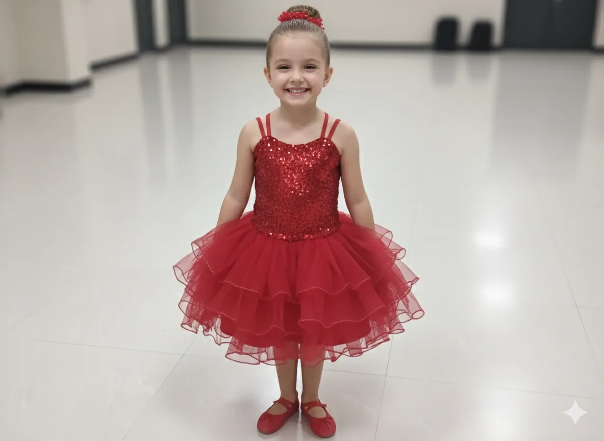 Girl's Red Sequin Tutu Dance Costume - Red