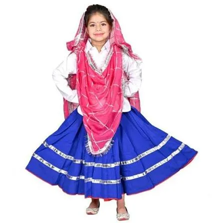 Girl's Punjabi Giddha & Folk Dance Costume -  White & Blue
