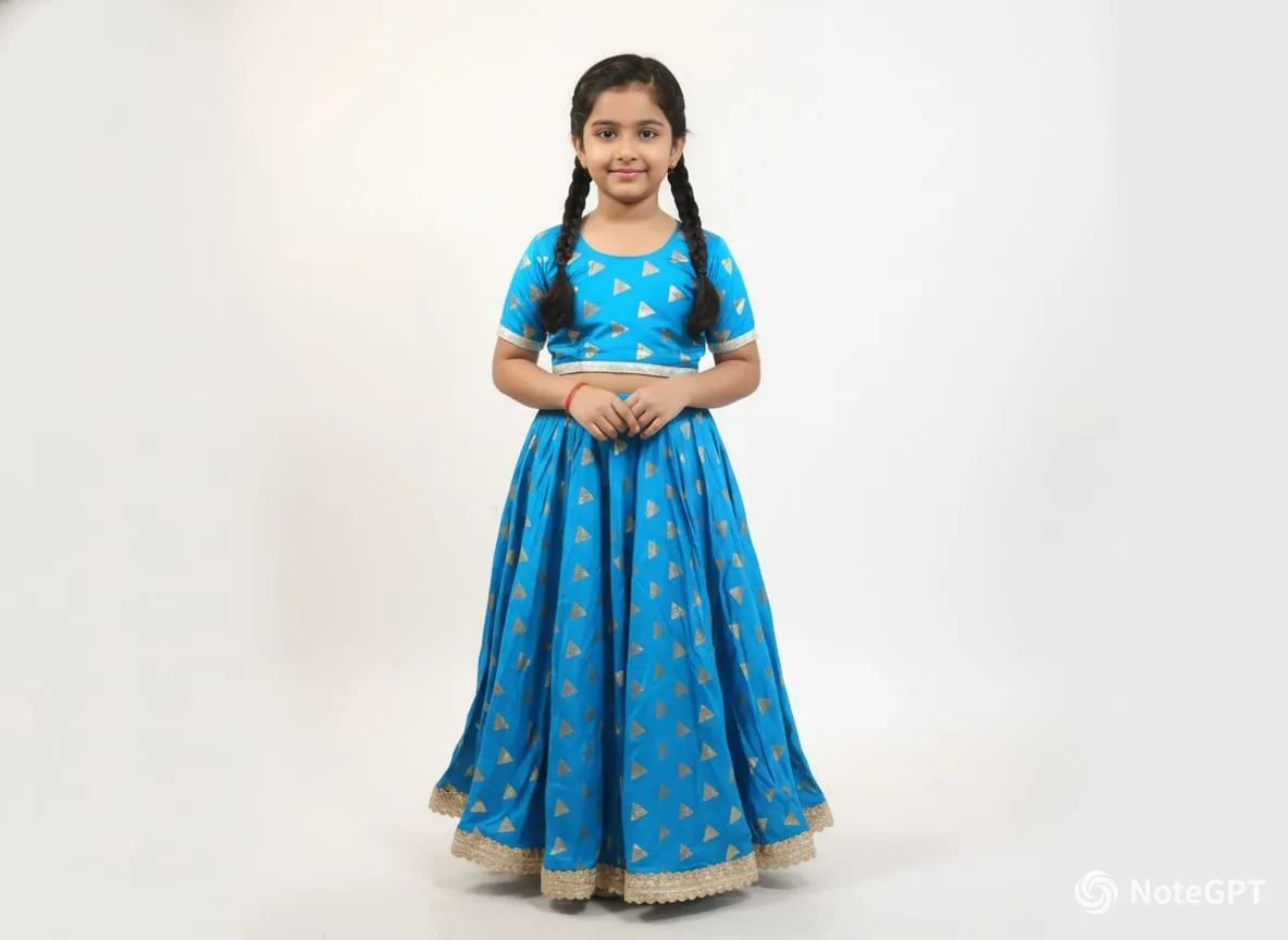 Girl's Blue Traditional Lehenga Choli Costume - Blue & Golden
