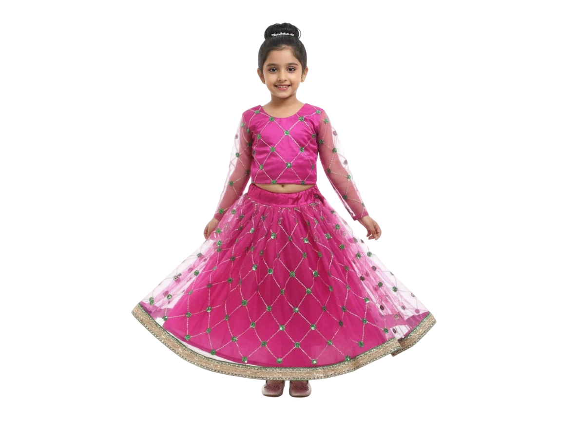 Girl's Pink Traditional Lehenga Choli Costume - Pink & Gloden